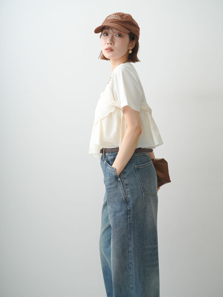 【着回しセット】[SET]ナイロンドッキングツイストTEE +ナイロンドッキングツイストTEE +ストーンウォッシュルーズフィットデニム(3set)