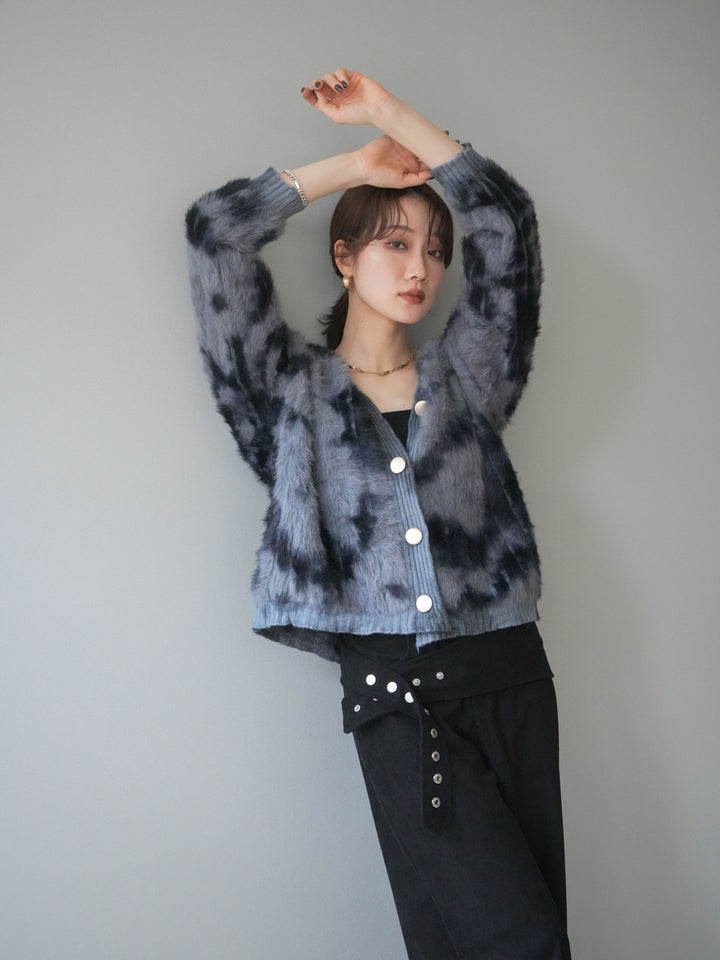 [予約]ニュアンス柄シャギーニットカーディガン/gray