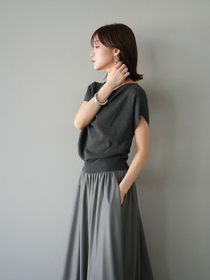 [予約]ドレープドルマンフレンチスリーブニットトップス/グレー