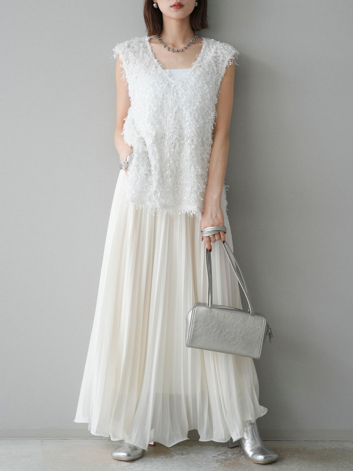 [予約]フェザーVネックベスト/ホワイト