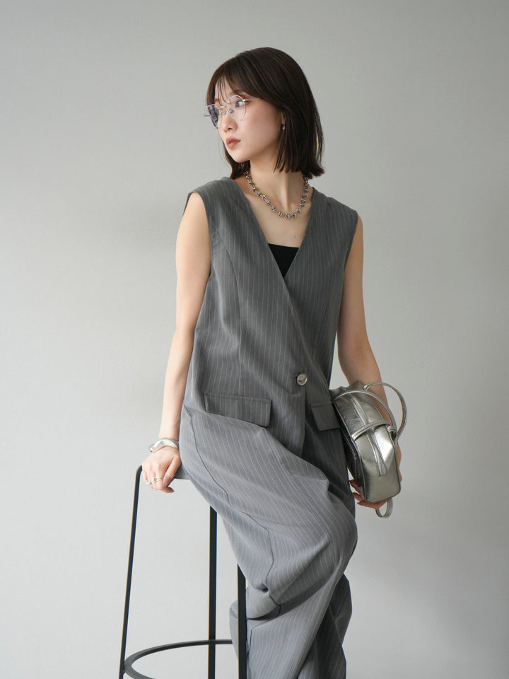 [予約]ストライプラップデザインオールインワン/グレー