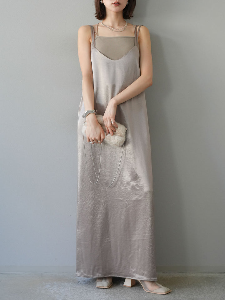 [予約]サテンキャミワンピース/グレージュ