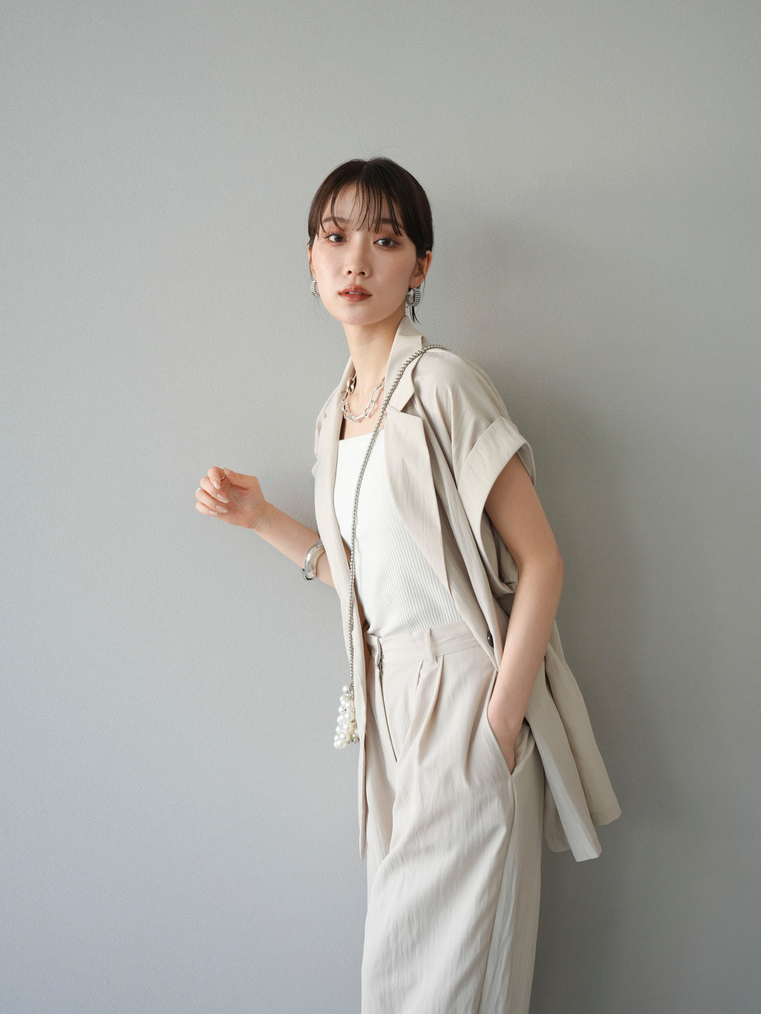 [SET]リネンライクノースリーブダブルジレ+リネンライクノースリーブダブルジレ(2set)