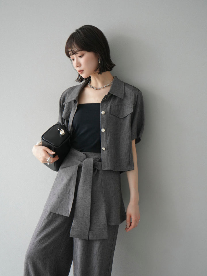 [SET]リネンタッチハーフシャツ＆ラップワイドパンツSET UP(2set)