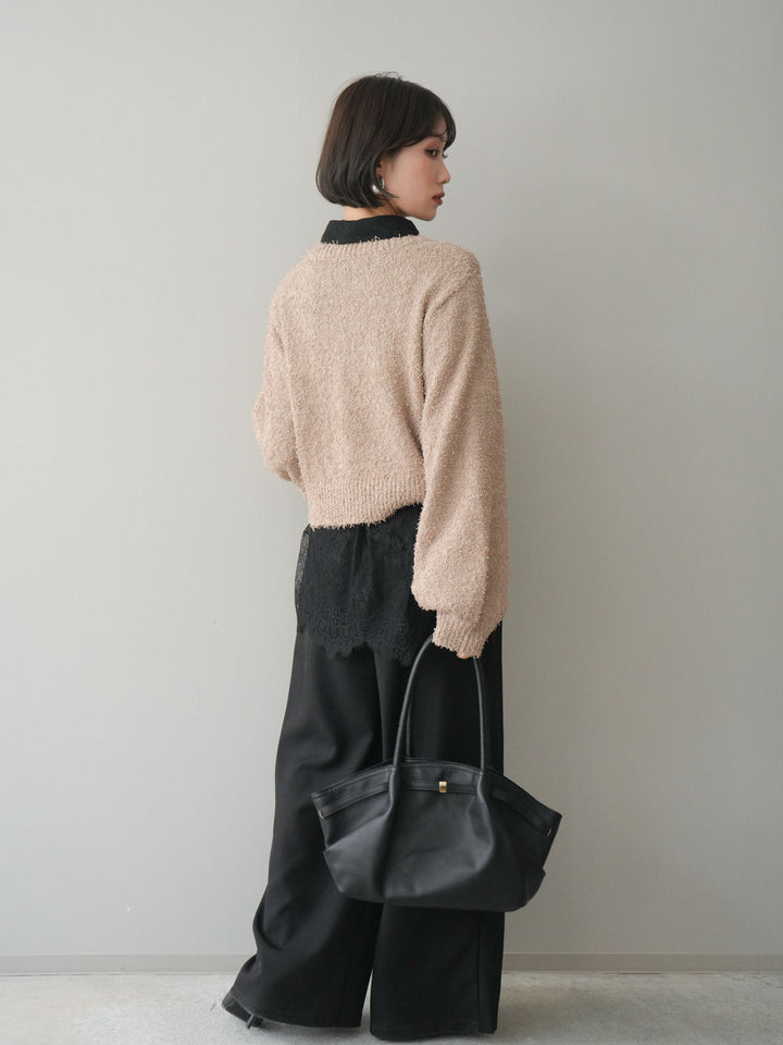 [予約]ウエストレースタックワイドパンツ/black