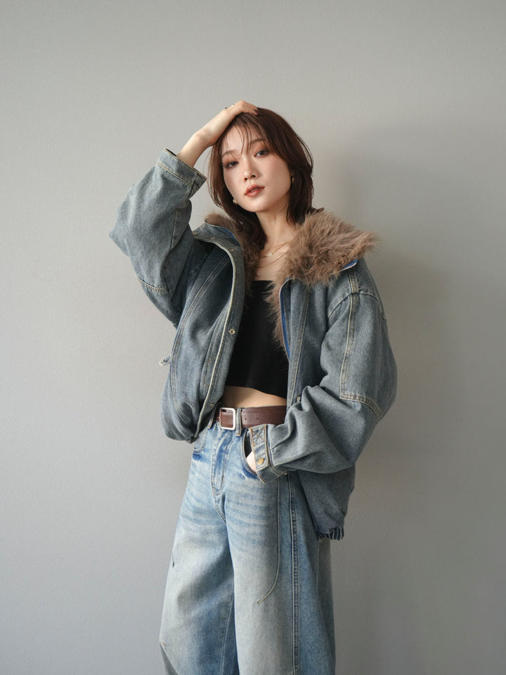 [SET]デニムxファーブルゾン+選べるアクセセット(2set)