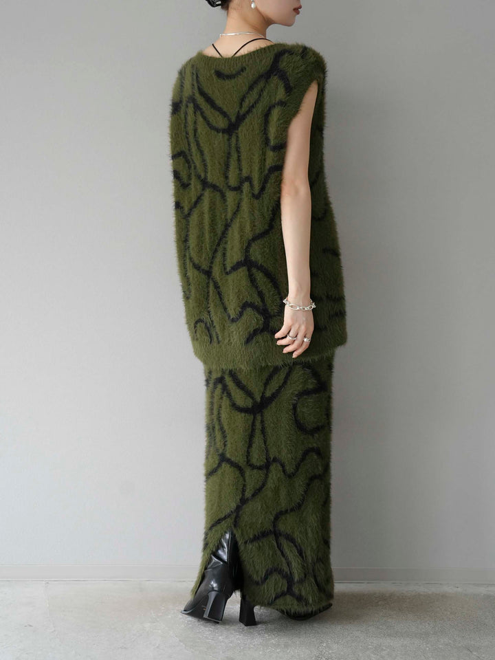 [SET] 線狀毛絨針織背心 + 線狀毛絨針織裙 (2套)