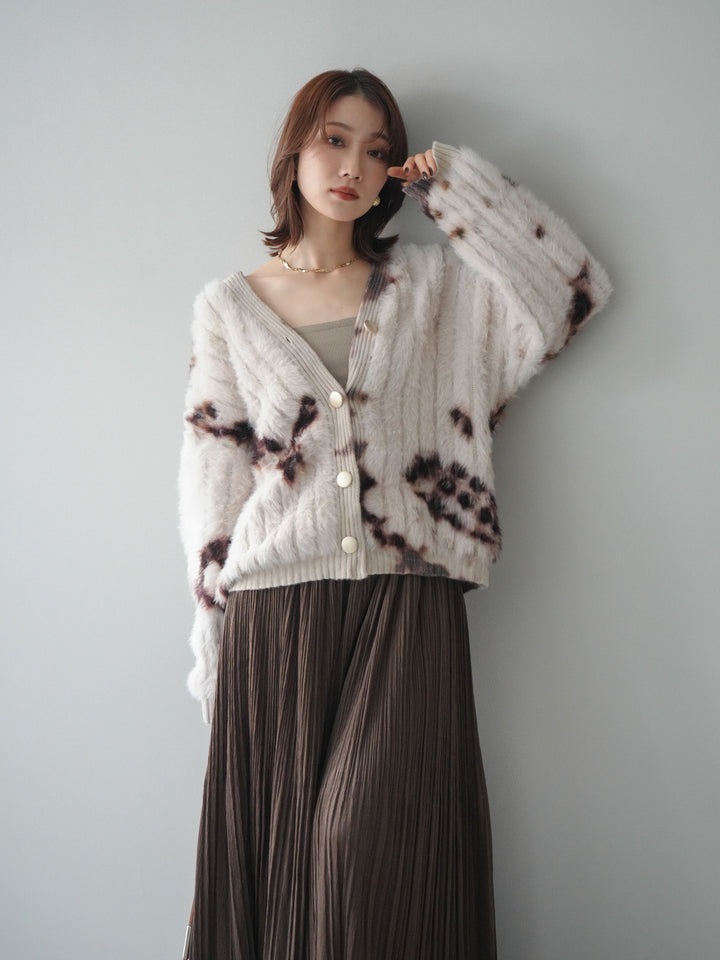 [予約]ニュアンス柄シャギーニットカーディガン/ivory