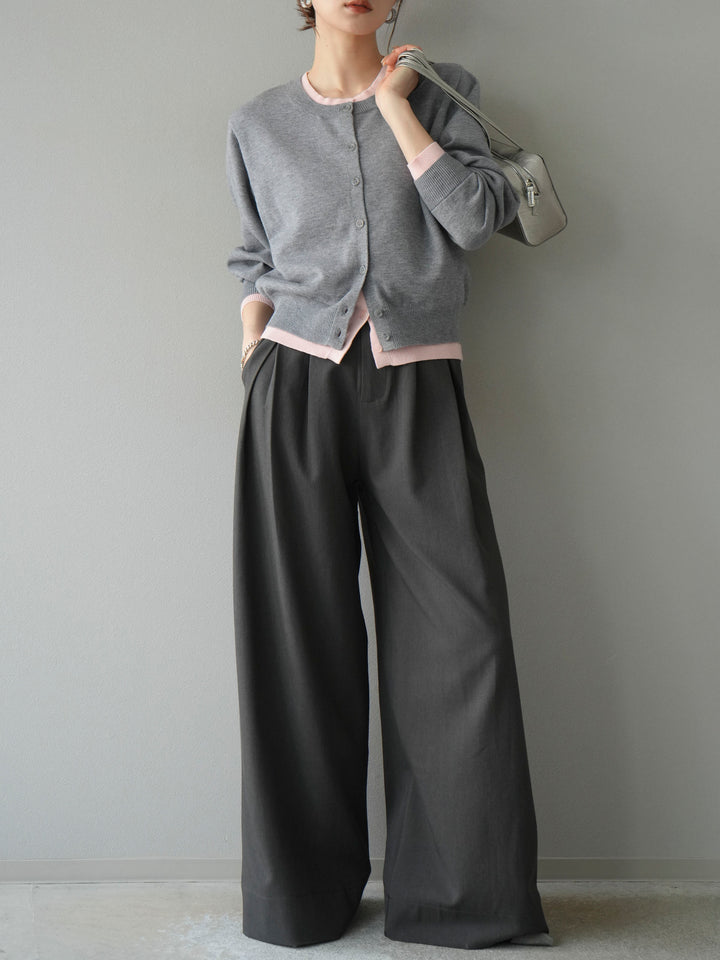 【SET】同色系疊穿開襟衫+雙褶寬褲（2件組）