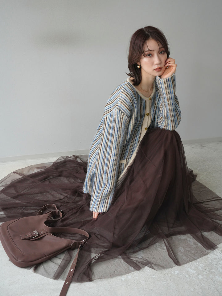 [予約]アンティークボタンストライプニットカーディガン/ivory