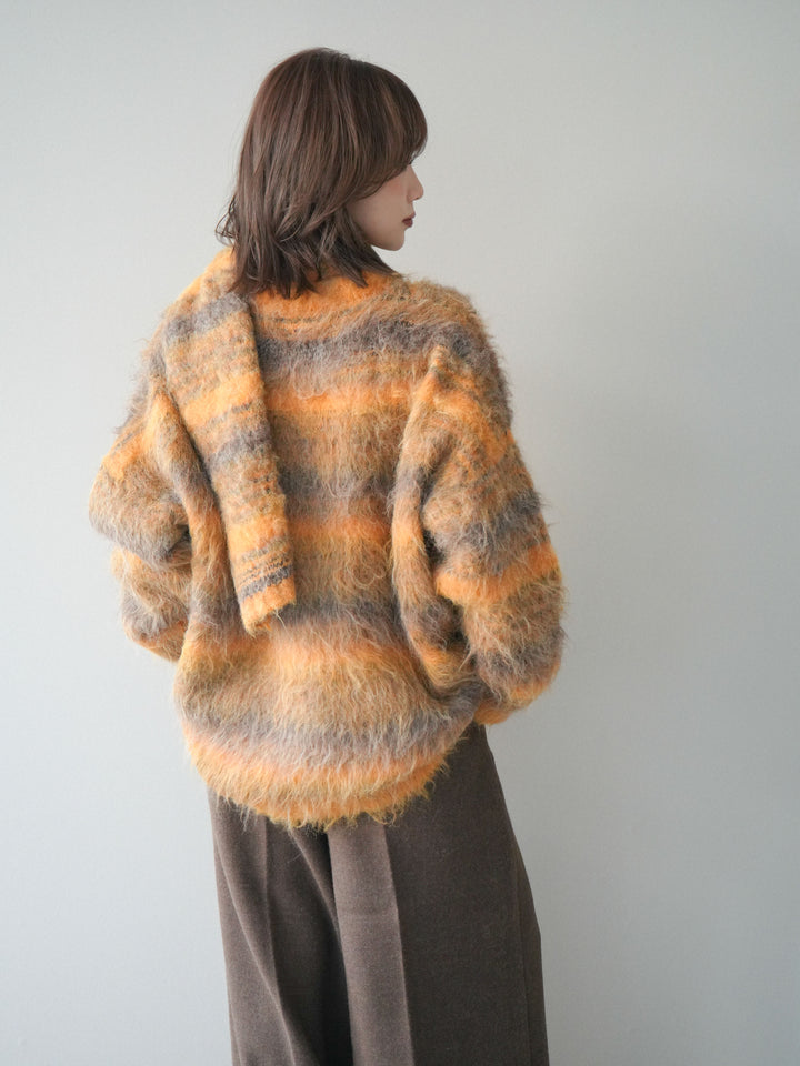 [予約]ストール付シャギーマルチボーダーニットプルオーバー/yellow