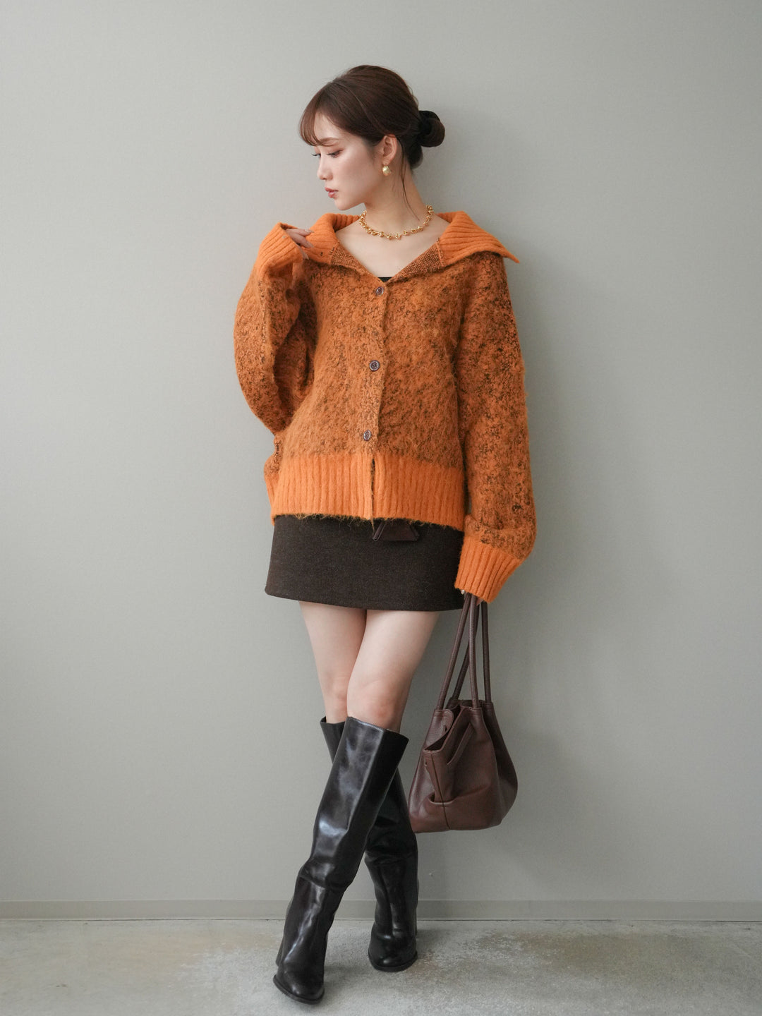 [予約]ウールタッチベルト付ミニスカート/brown