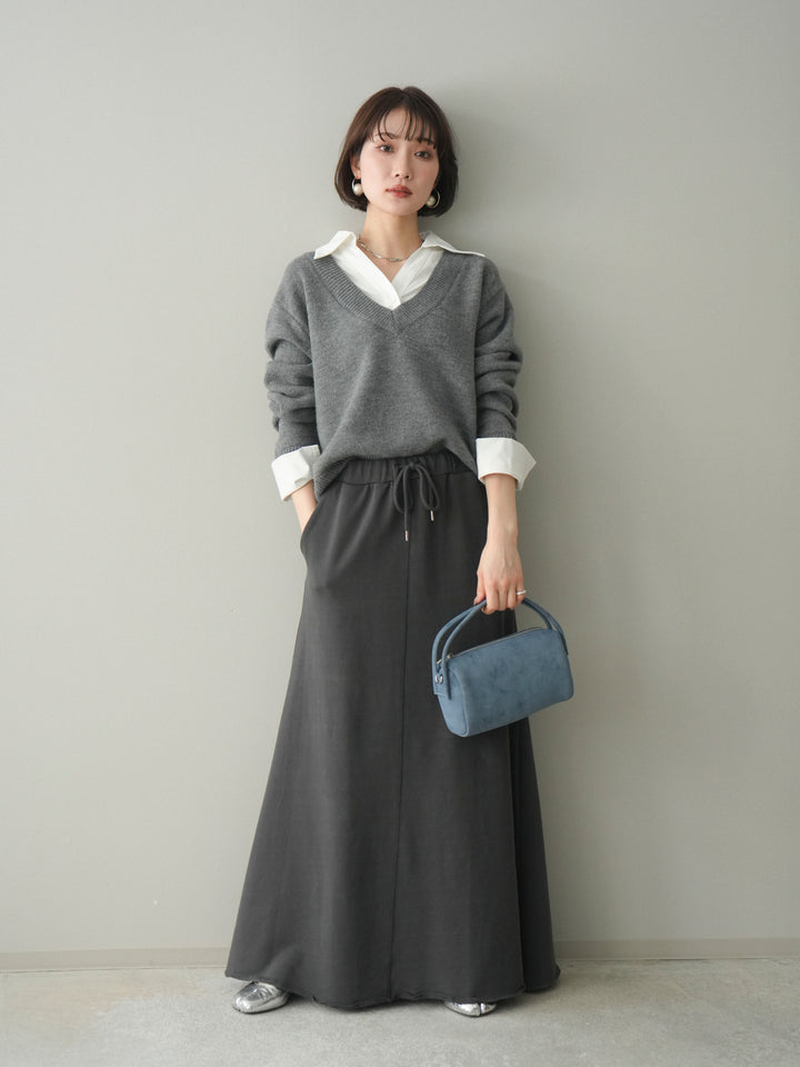 [予約]シャツドッキングVネックニットトップス/gray