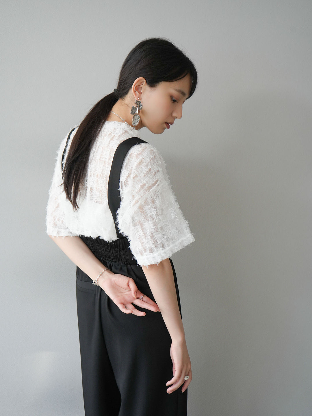 [Pre-order] Fringe Tulle 5/4 Sleeve Over Top/Off-White