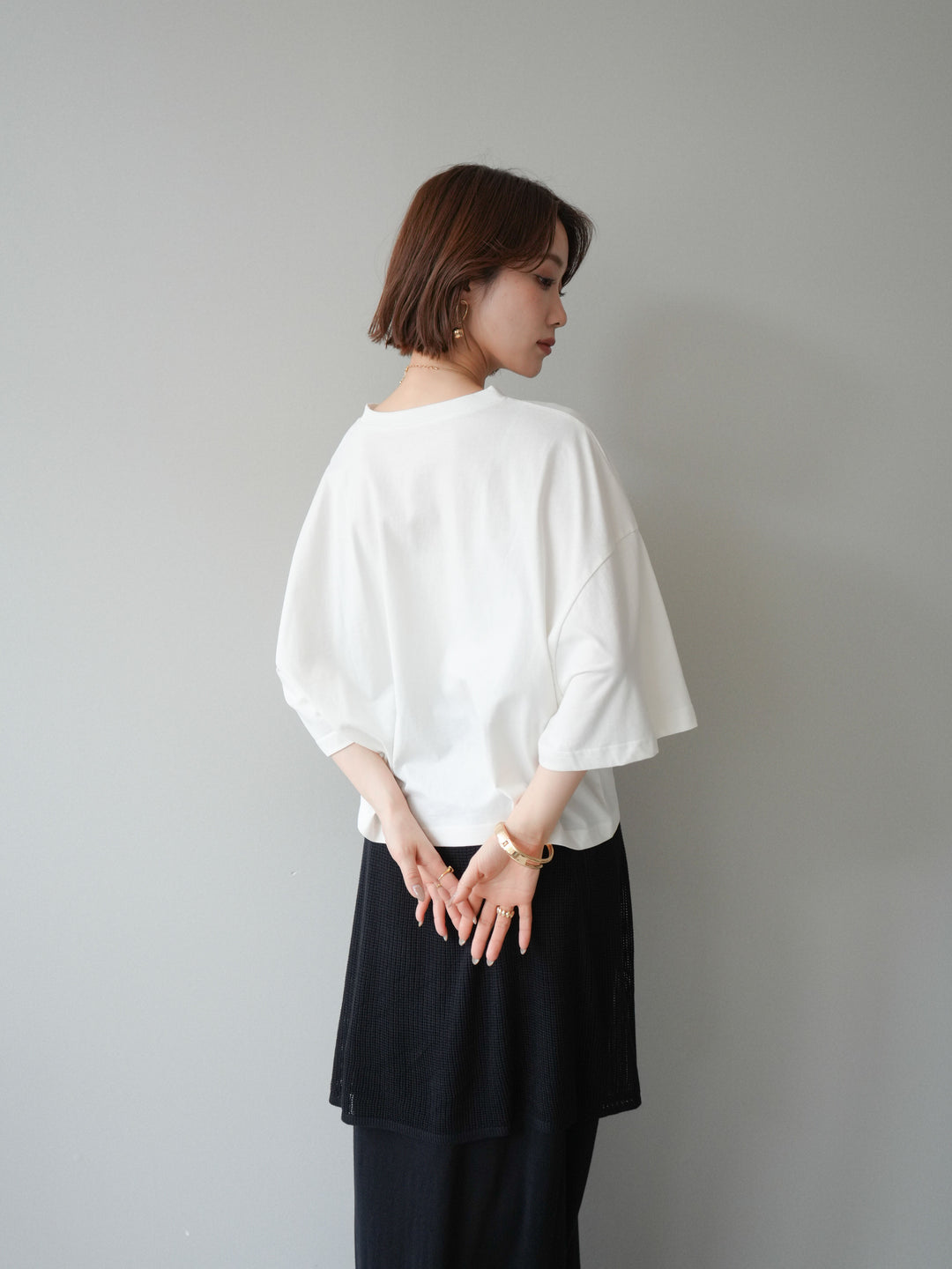 [SET]ボックスシルエットロゴTEE+レイヤードラップニットスカート(2set)