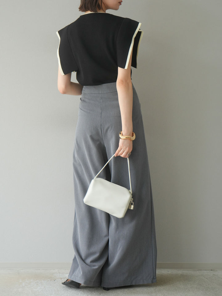 【預購】條紋裹腰寬褲/灰色