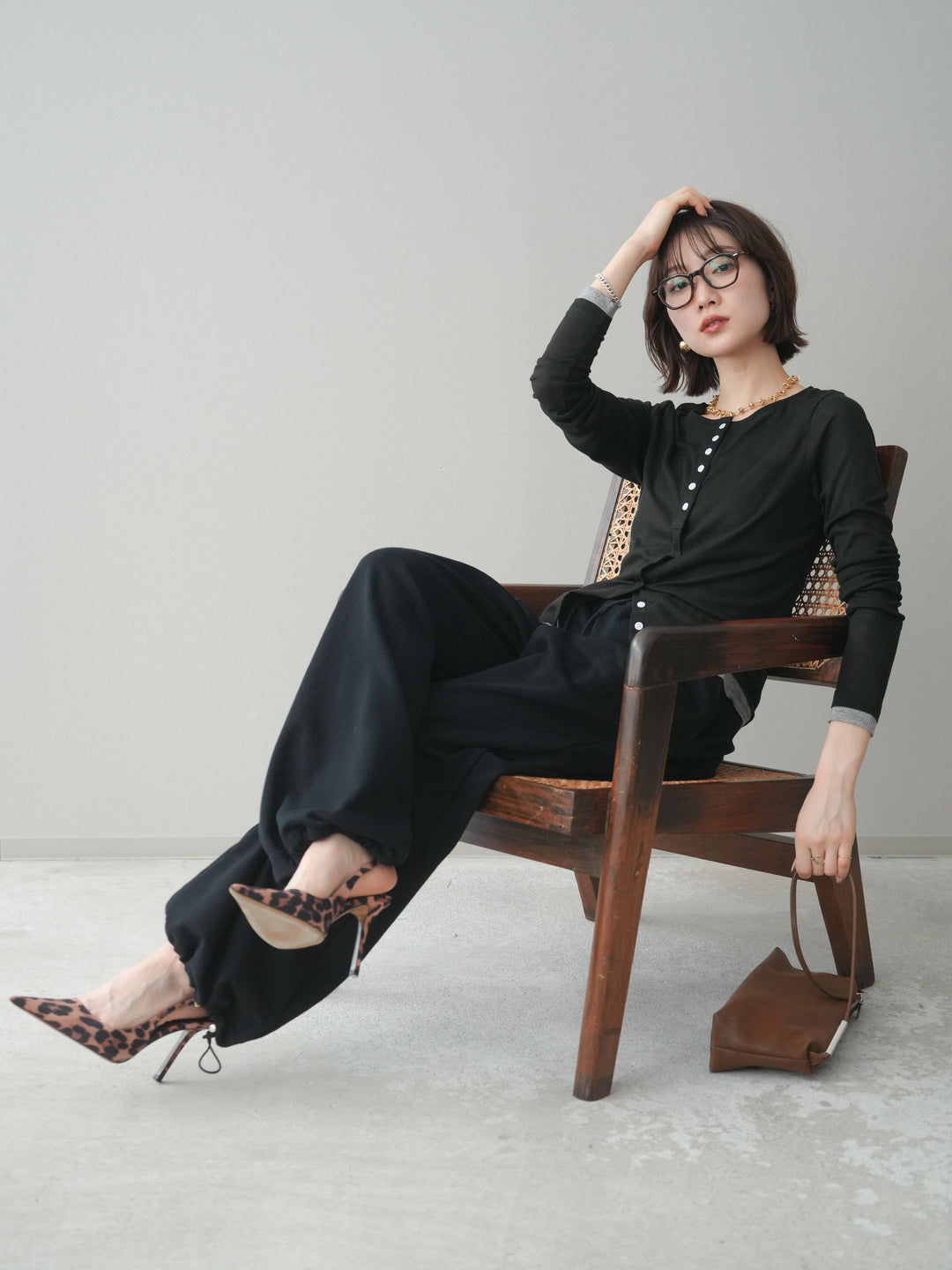 [予約]シアーリブバイカラーカーディガン/black