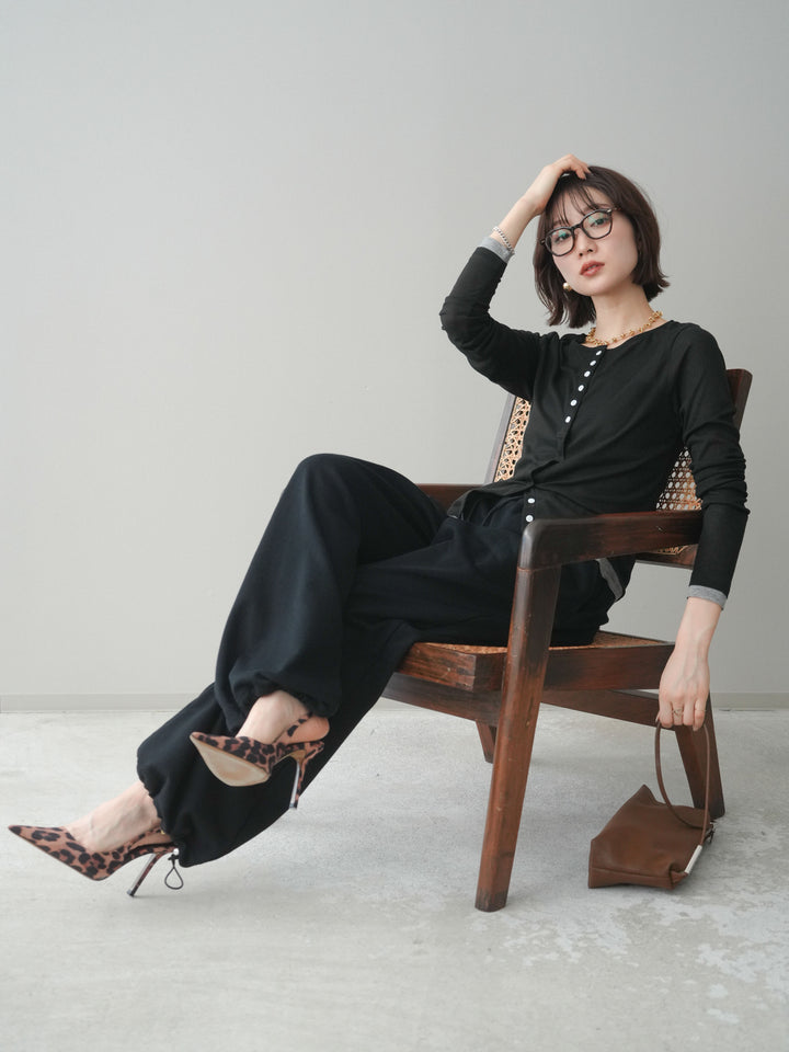 [予約]シアーリブバイカラーカーディガン/black