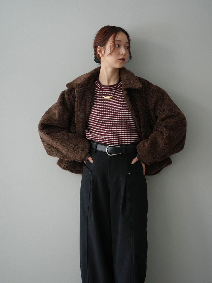 [SET]エコファーステンカラージャケット+ベルト付起毛コクーンパンツ(2set)