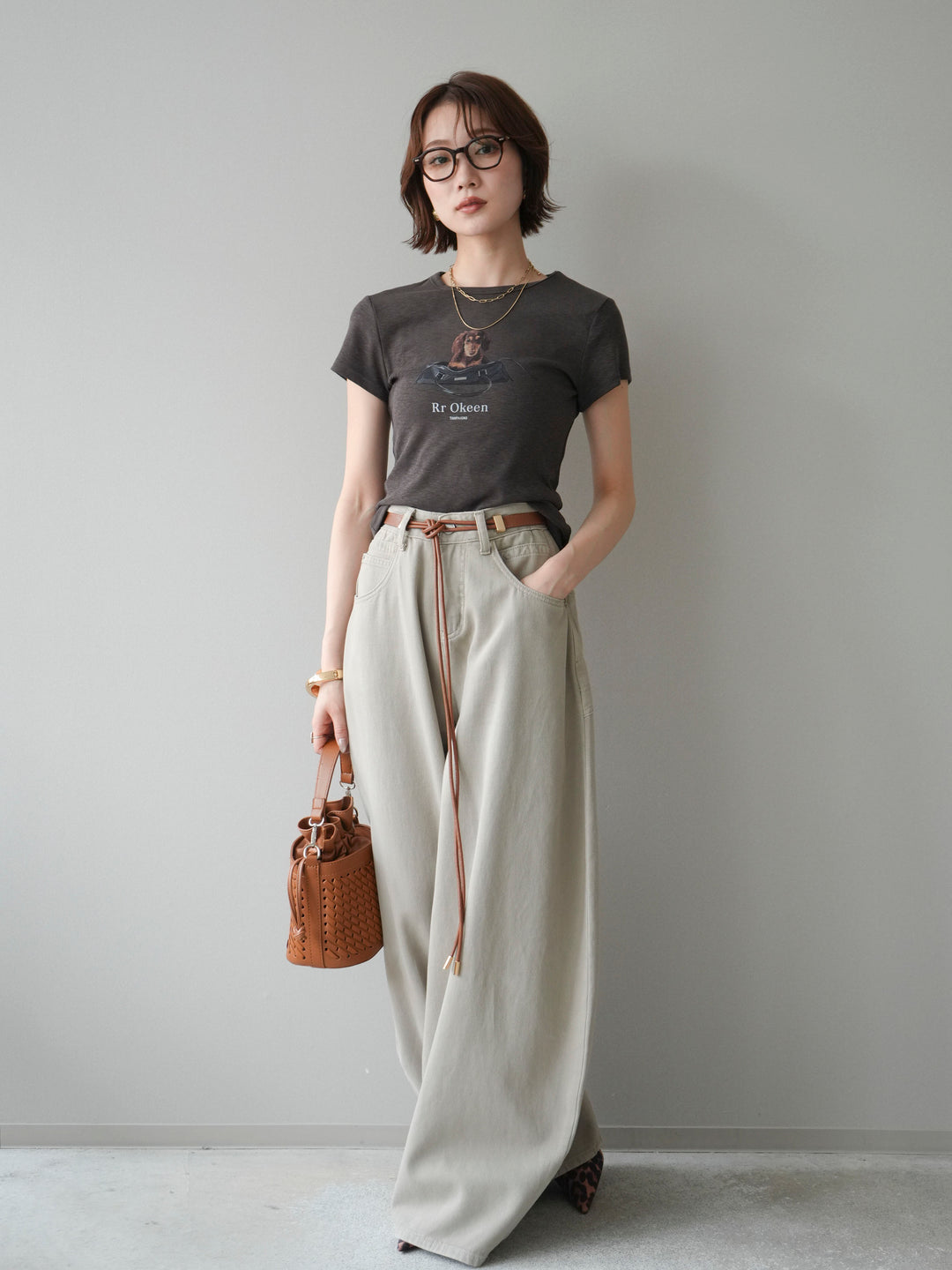 [SET]ドッグコンパクトTEE+ベルト付ボリュームデザインデニム(2set)