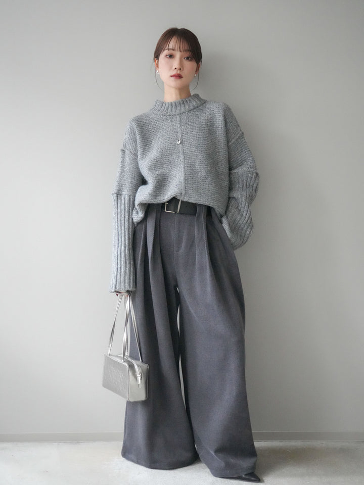 [予約]ベルトデザインループコールテンワイドパンツ(ベルト付き)/charcoal