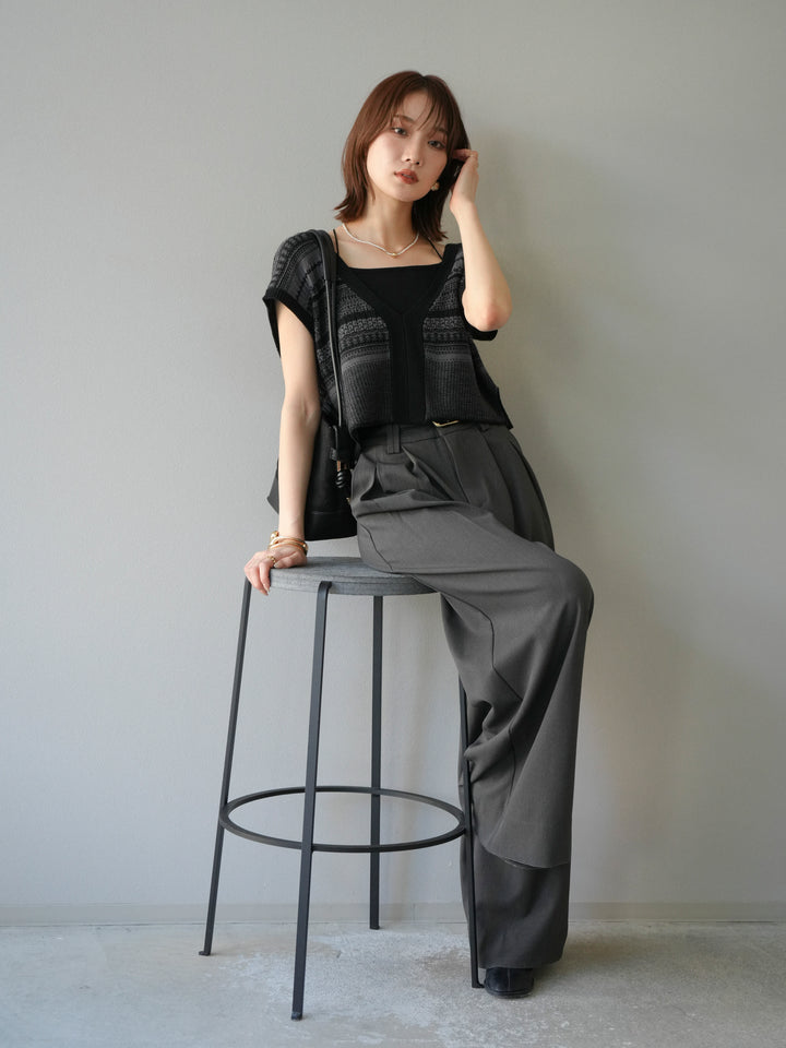 [予約]ガーター編み2WAYニットベスト/グレー×ブラック