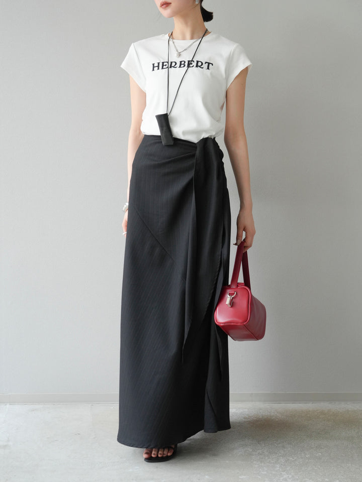 [SET]刺繍ロゴTシャツ＆レザーポーチネックレスSET +サイド巻きツイルスカート(2set)