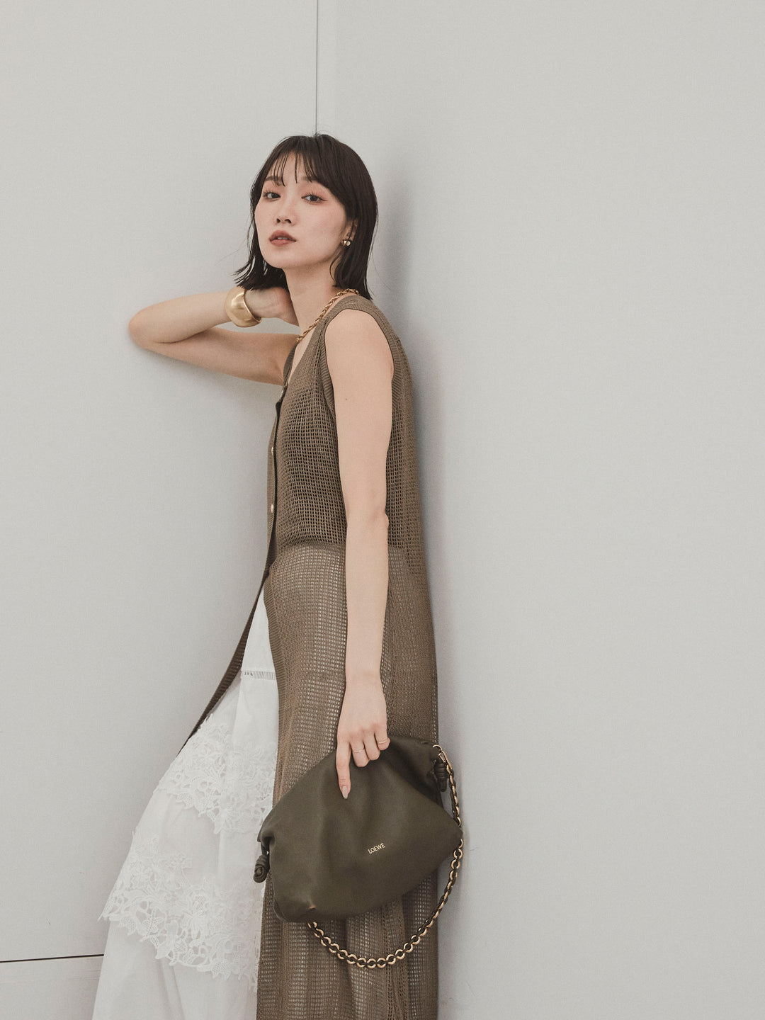 [SET]アソートボタンニットロングジレ+スカラップレースロングスカート(2set)