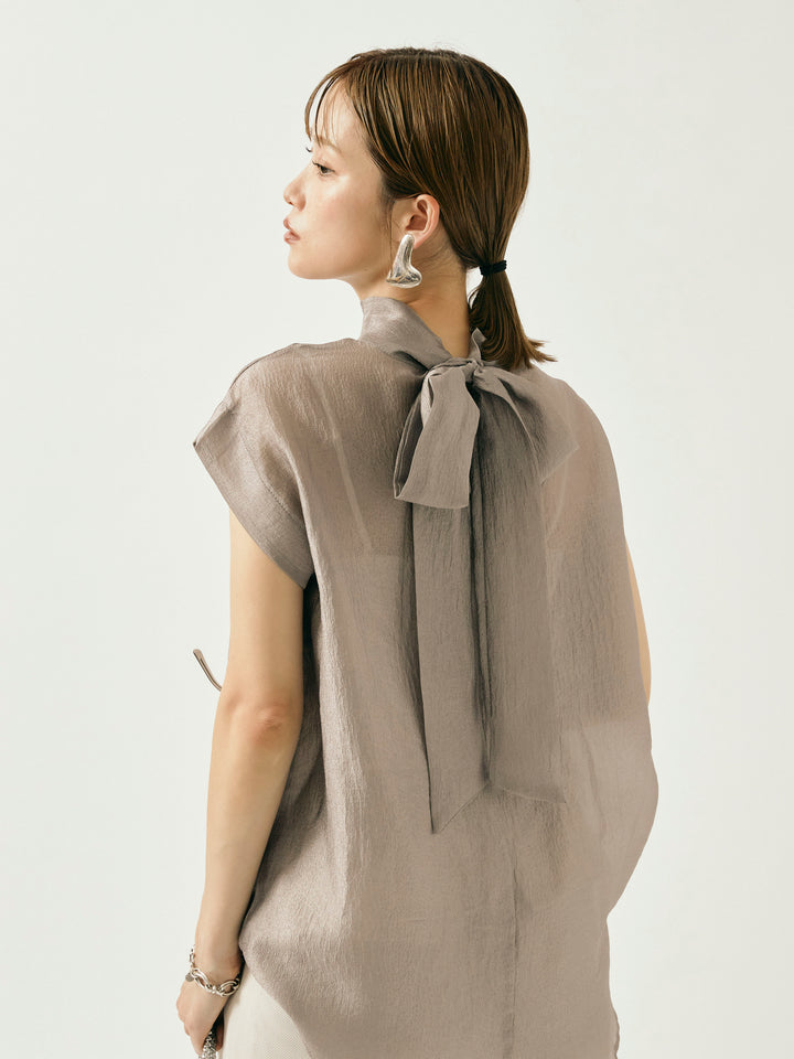 【Allure】[SET]シャイニーシアーブラウス+メッシュタックワイドパンツ(2set)