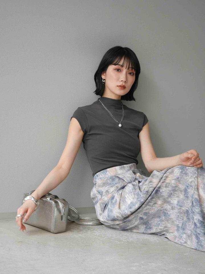 [予約]シアー切替ストレッチトップス/チャコール