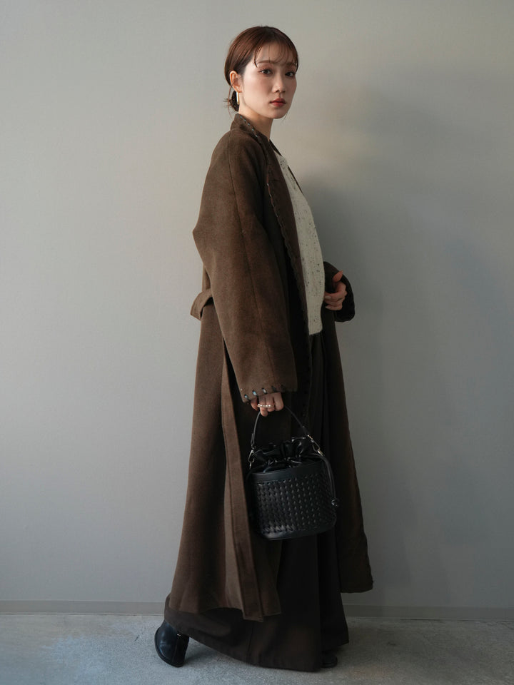 [SET]ハンドステッチ裏中綿ロングコート+選べるアクセセット(2set)