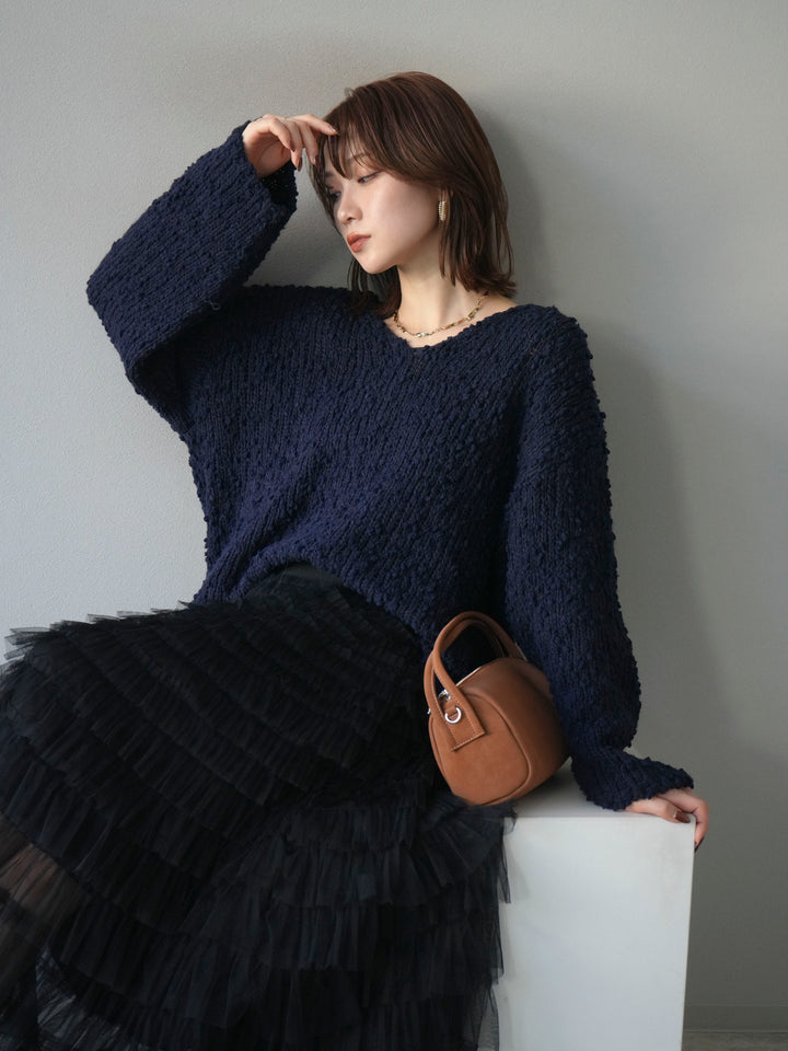 [予約]メランジポコポコニットプルオーバー/navy