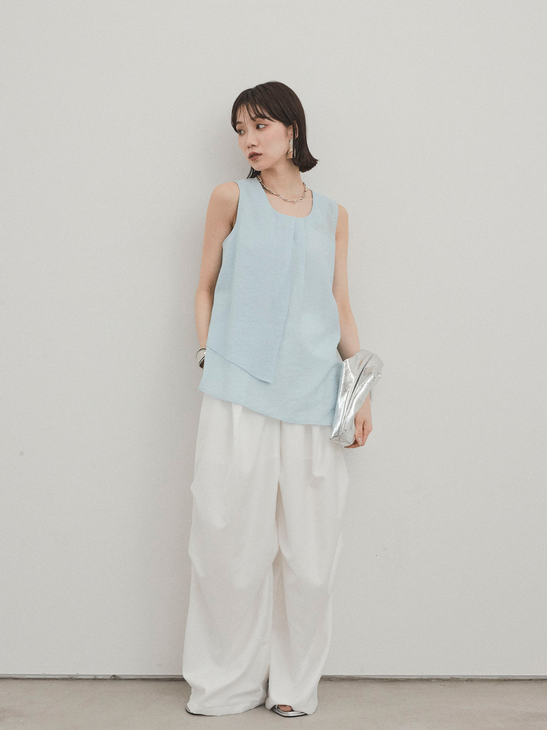 [SET] 透視褶皺不對稱襯衫 + 透視褶皺不對稱襯衫 (2 件套)