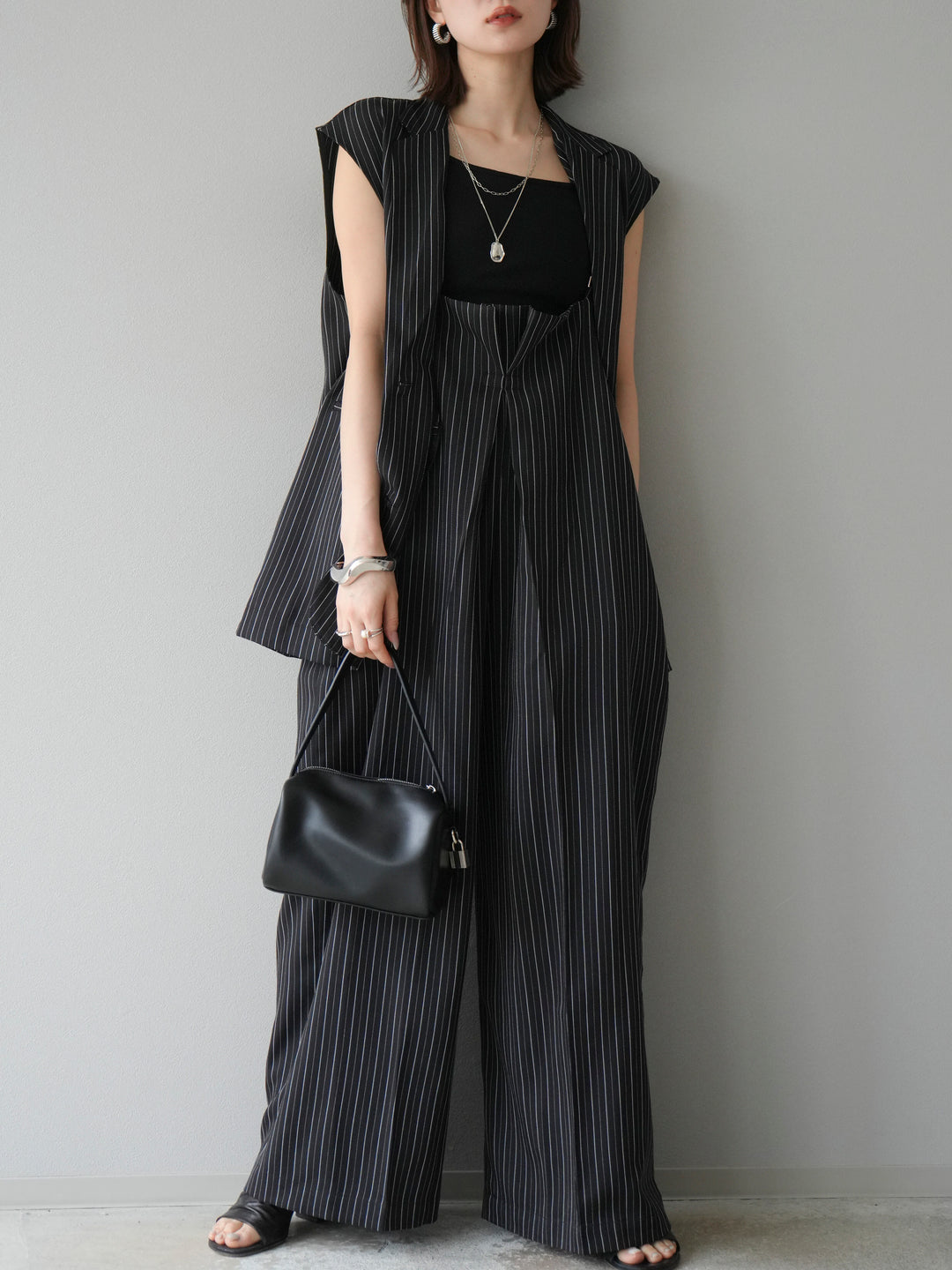 [SET]ヘリンボーンストライプジレ+ヘリンボーンストライプサロペット(2set)