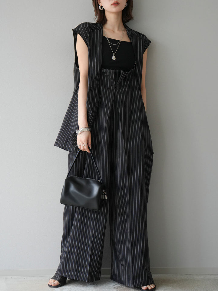 [SET]ヘリンボーンストライプジレ+ヘリンボーンストライプサロペット(2set)