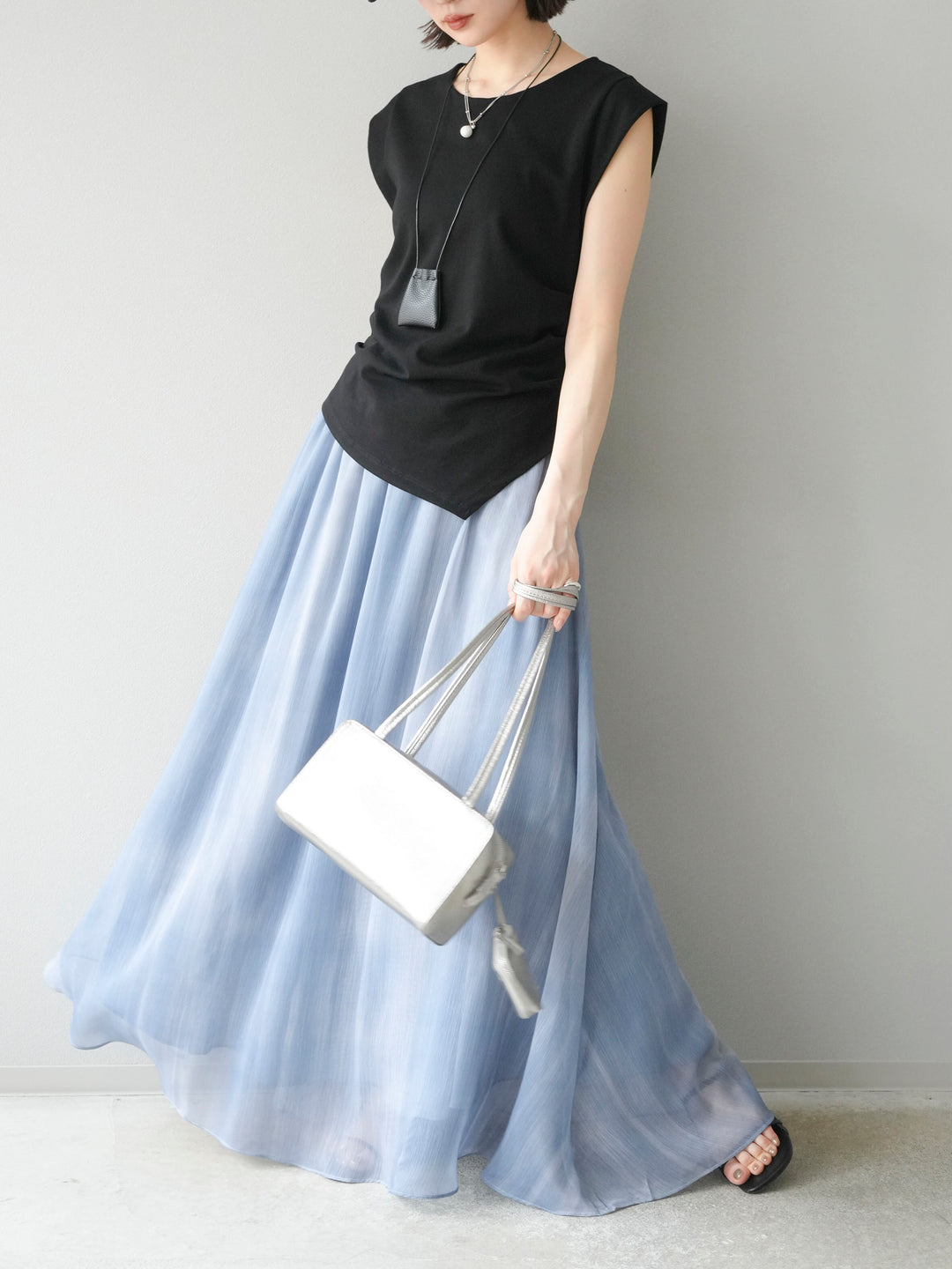 [予約]ニュアンスシアーフレアスカート/ブルー