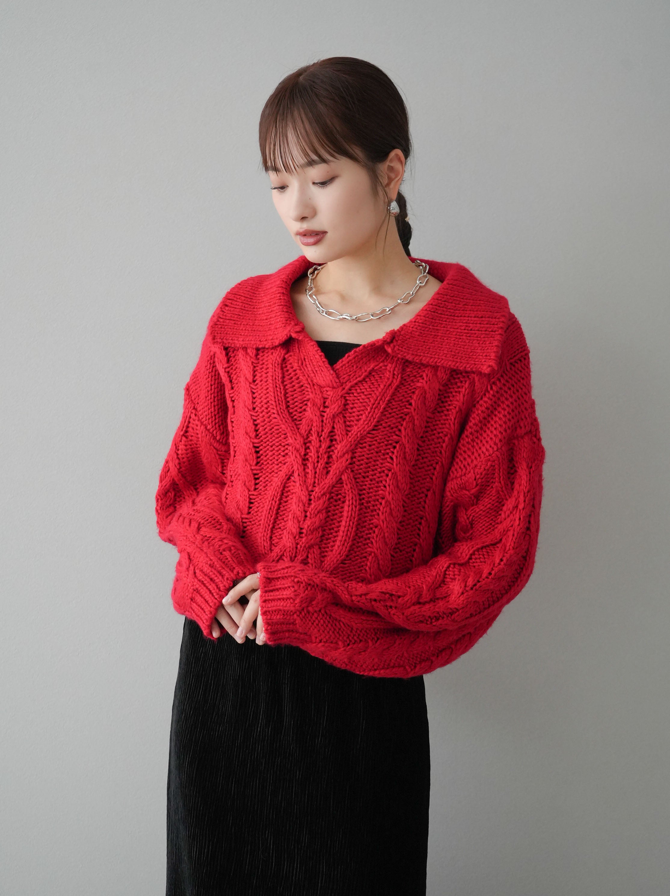 DEMYLEE 雑誌掲載 ケーブル ニット 赤 WEB限定】ケーブル柄編みニット≪洗える≫ | LAUTREAMONT (Women