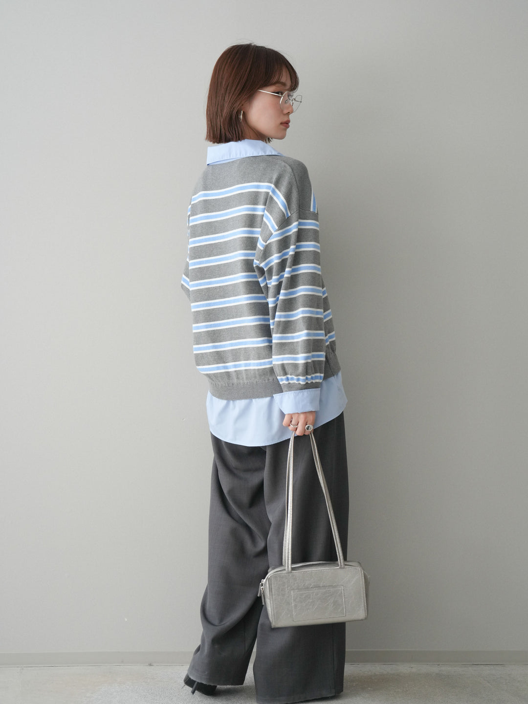 [予約]ウエストバイカラータックワイドパンツ/gray