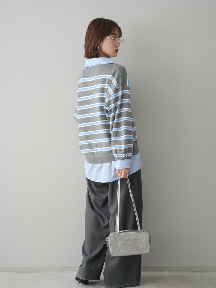 [予約]ウエストバイカラータックワイドパンツ/gray