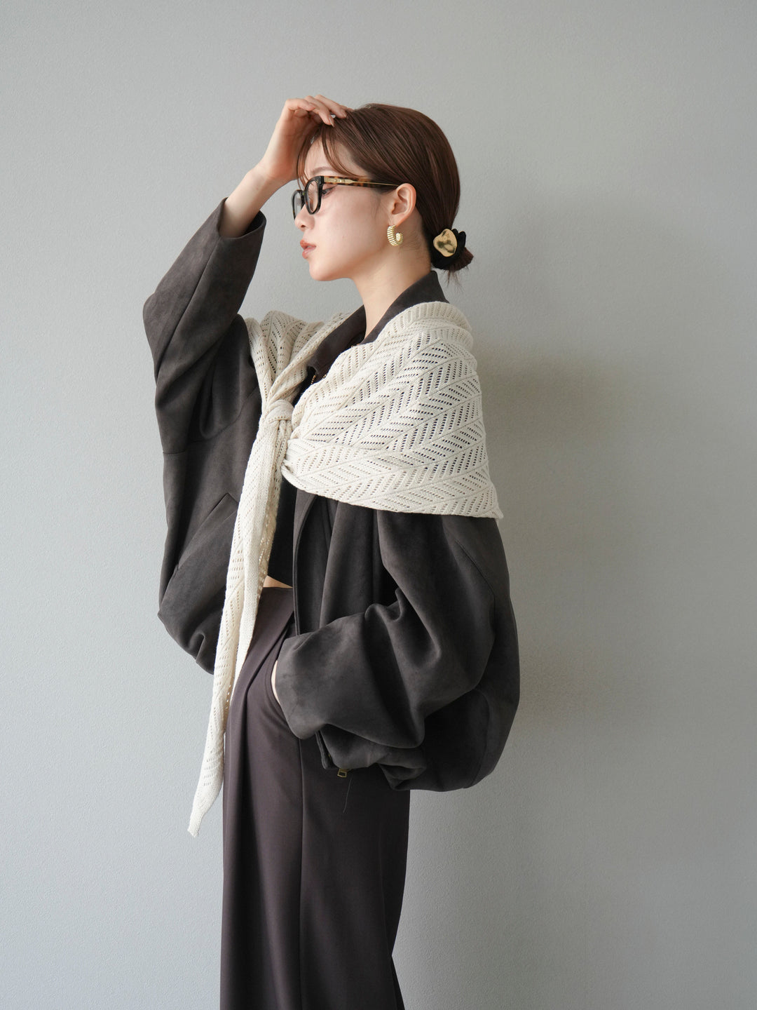 [SET] 麂皮外套+皮帶環設計寬褲（2套）