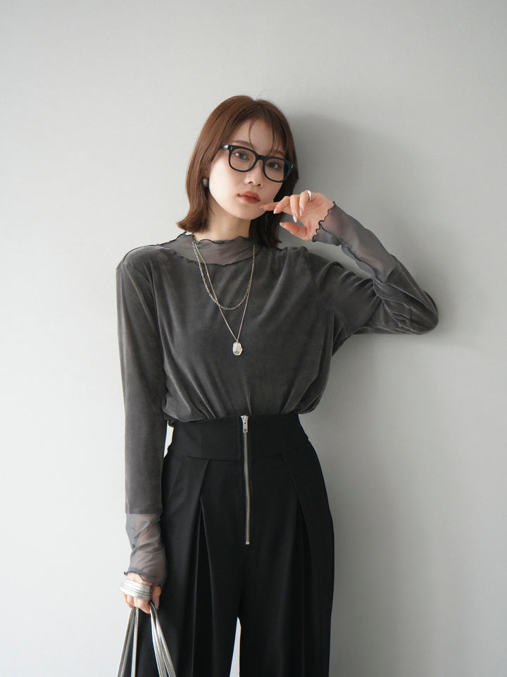 [予約]シアー切替ベロアトップス/チャコール