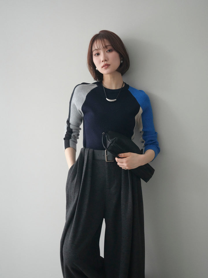 [SET]バイカラーラグランニットトップス+選べるアクセセット(2set)