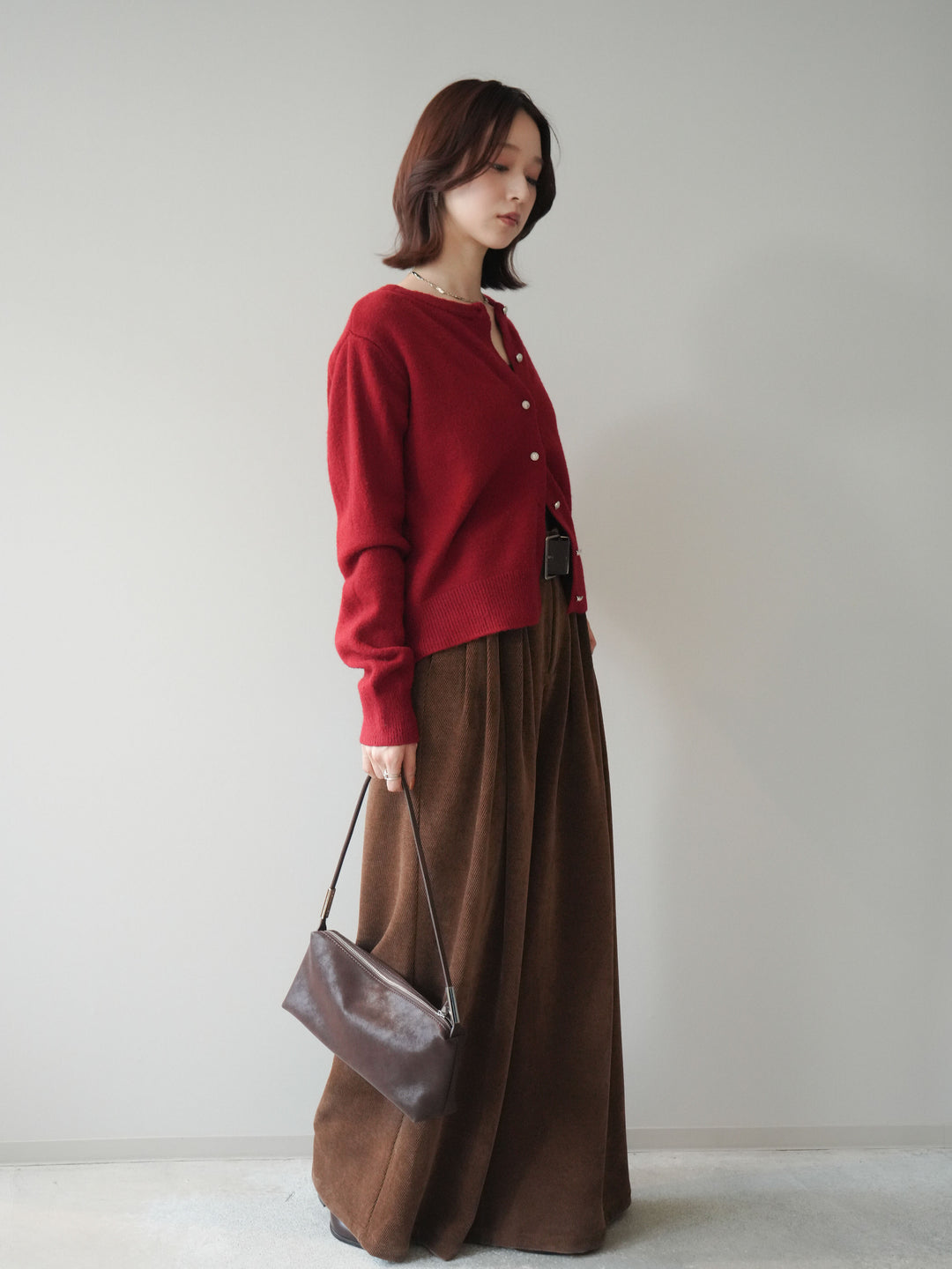 [予約]ベルトデザインループコールテンワイドパンツ(ベルト付き)/camel