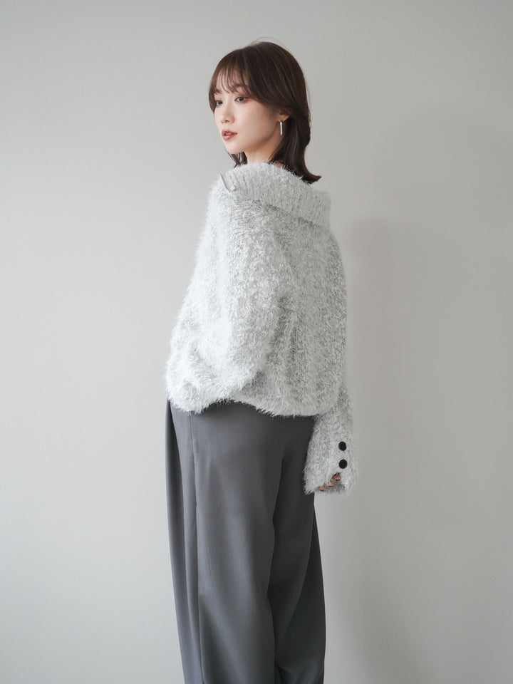 [予約]ミックスシャギージップニットカーディガン/ivory