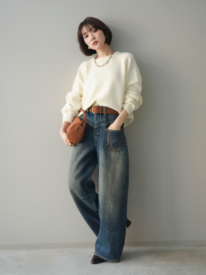 [予約]クルーネックモチモチニットプルオーバー/white