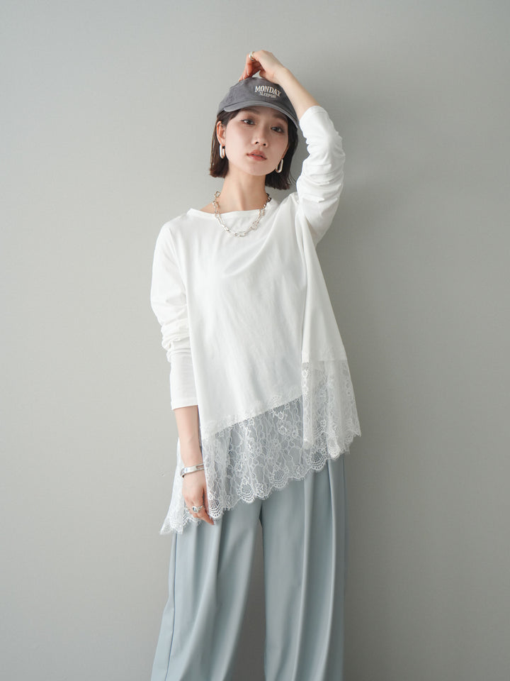 [SET]裾レースロングスリーブTシャツ+選べるアクセセット(2set)