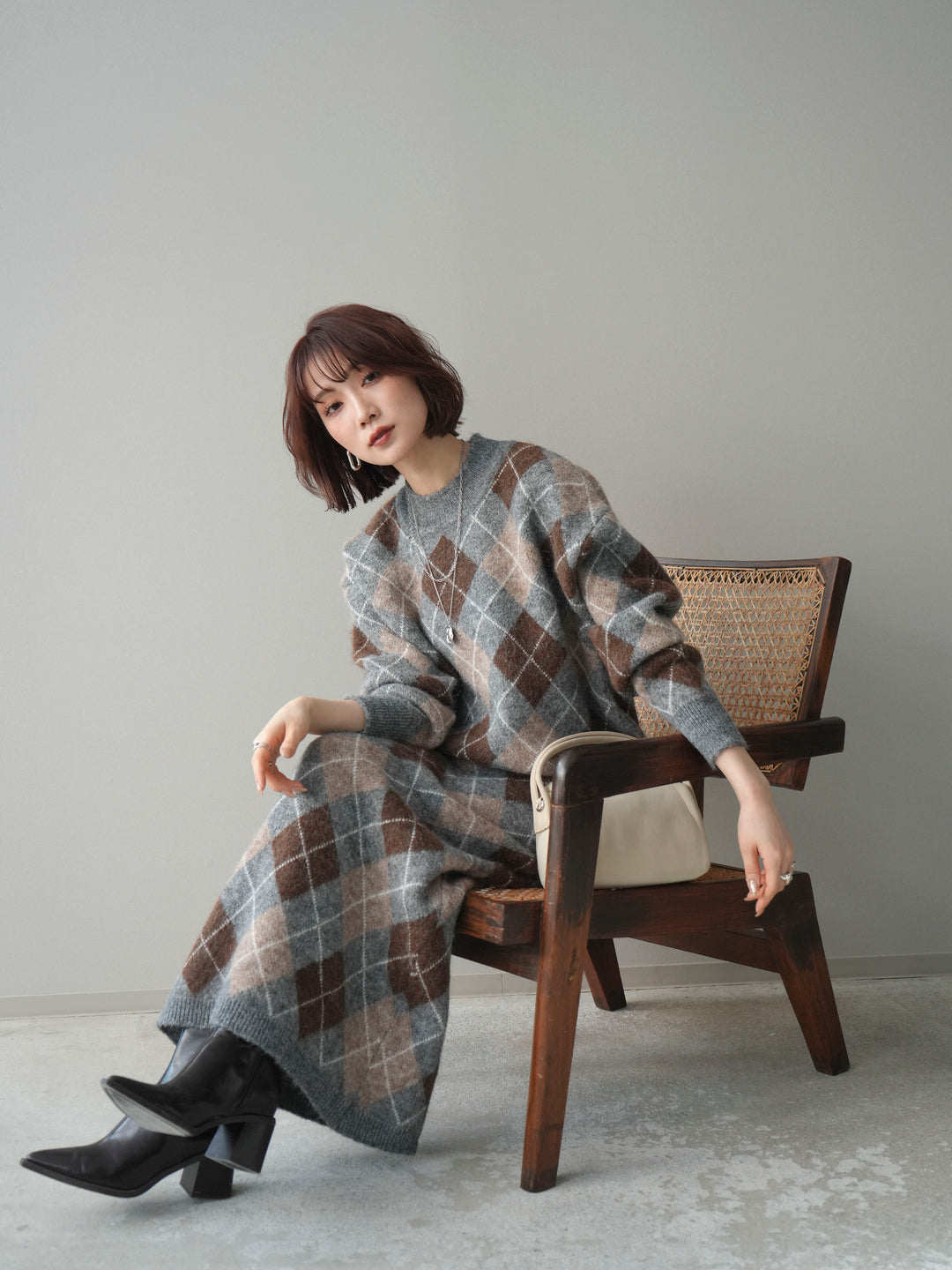 [SET]アーガイルニットプルオーバー&ロングスカートSET UP(2set)