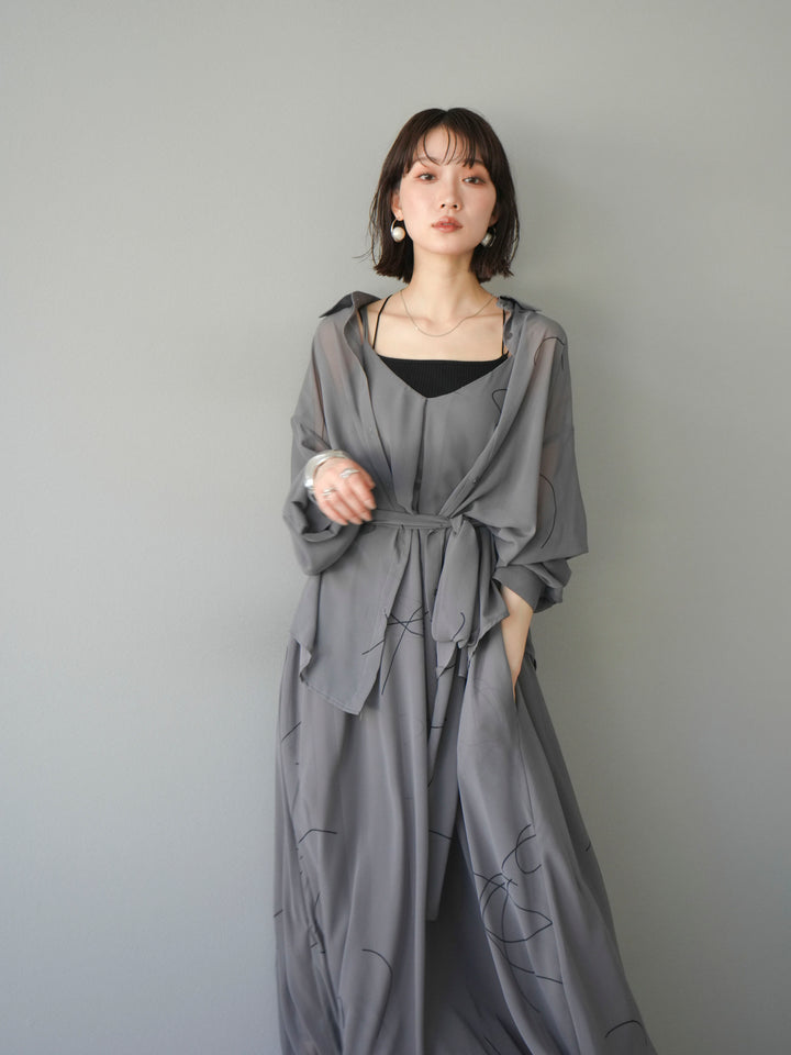 [SET]ペンタッチシフォンキャミワンピース+ペンタッチシフォンシャツ(2set)