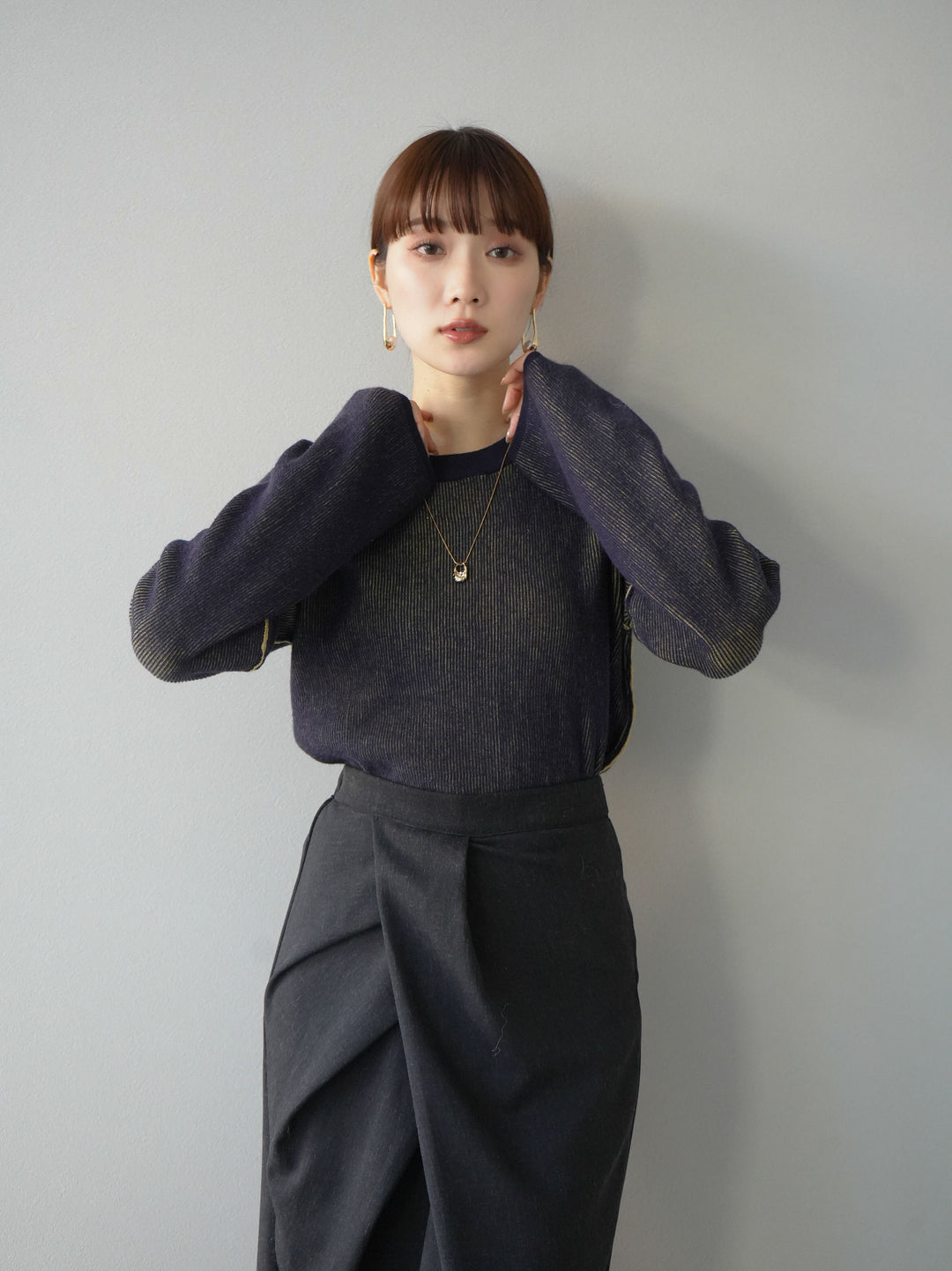 [套裝] 雙面配色羅紋針織套頭衫 + 可選飾品套裝（2 套）