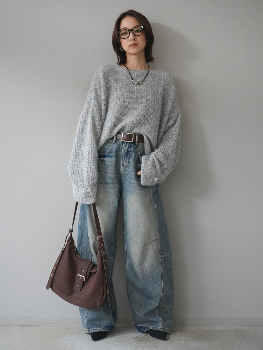 [予約]ラメミックスシャギーニットプルオーバー/lightgray